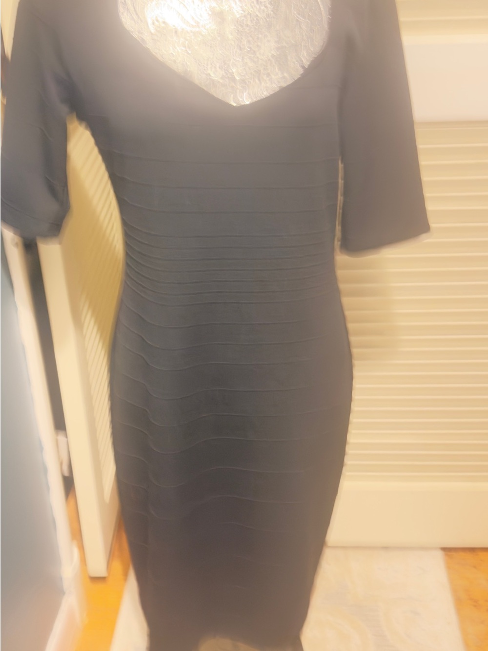 Bisou Bisou Black Midi Dress with Lace Yoke